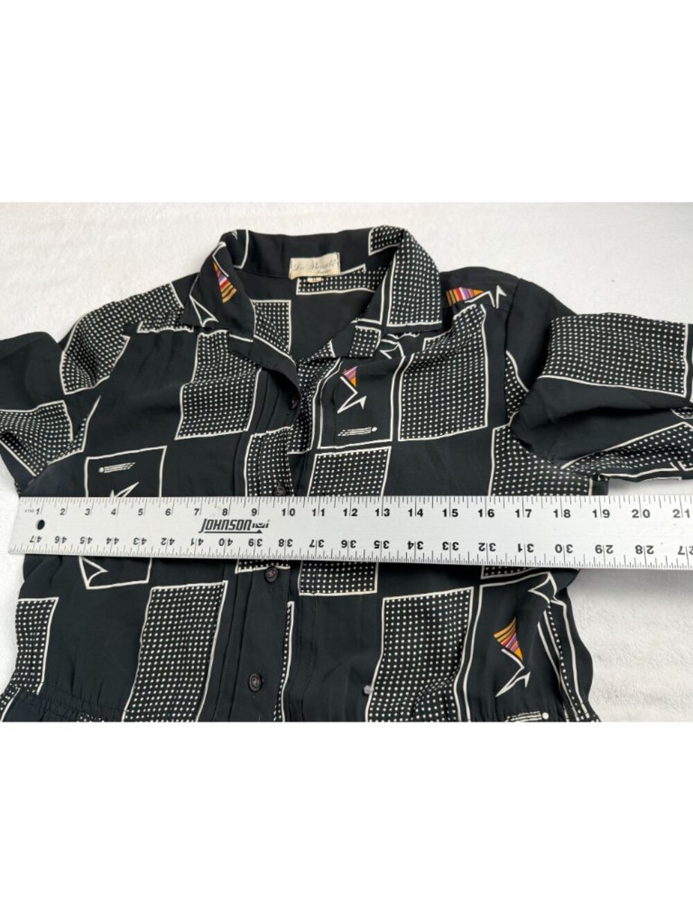 Vintage La Beauté France Black White Geometric Office Novelty Print Shirt Sz 11 - Picture 9 of 11